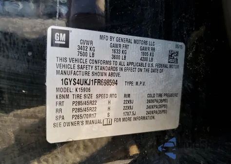 2015 Cadillac Escalade Esv Platinum из США, поврежденный, VIN 1GYS4UKJ1FR698594